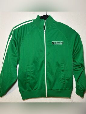 Nintendo Track Jacket Mens Small Green Full Zip Toad Mushroom Power Super Mario